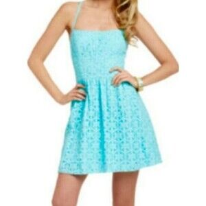 Lilly Pulitzer Elisse Dress Shorely Blue Daisy Lane Lace Sz 8 New Babydoll Fit
